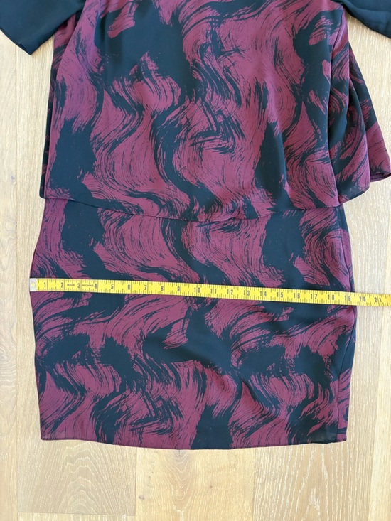 Reiss Black Burgundy Swirl Print Chiffon Dress Beaded Collar Sheer Sleeve Size 2 - Picture 9 of 9